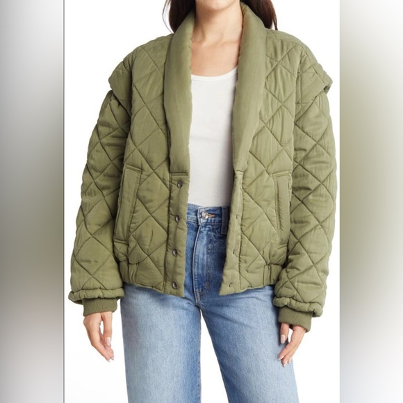 Blank NYC Green Quilted Jacket Drop Shoulder - Looking at You - Oversized XS-NWT - Picture 1 of 8